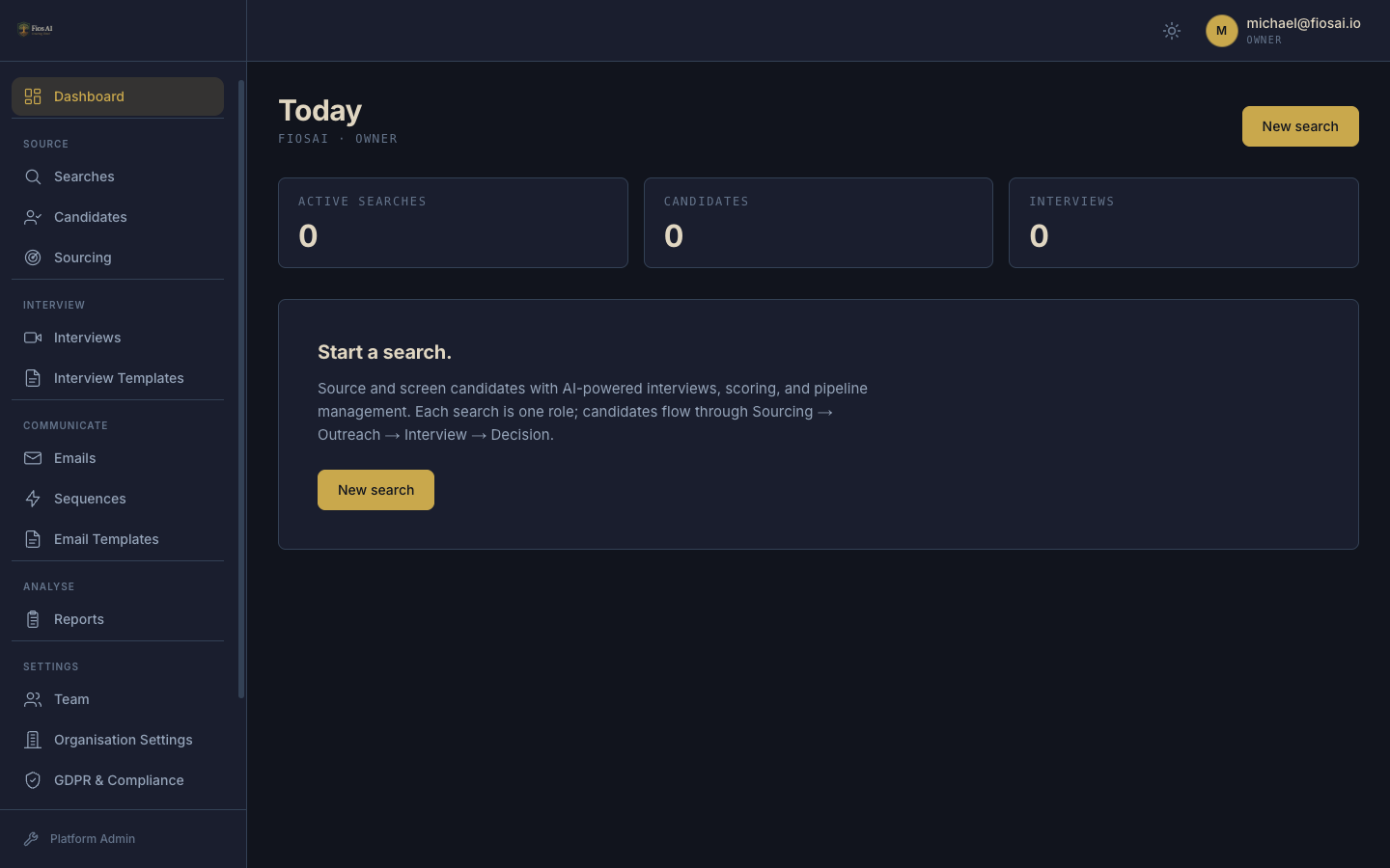 Fios AI platform, recruiter dashboard